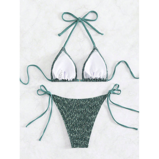 Damen Triangel-Bikini mit eleganten Bindebändern und rippierter Textur EB