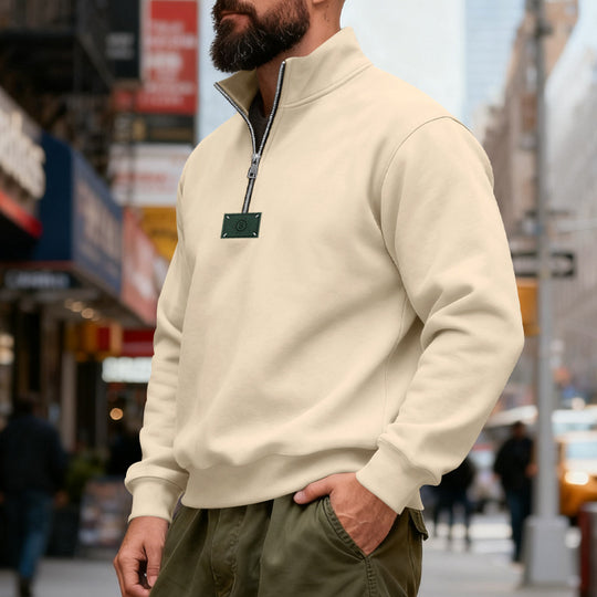 Herren nan hochgeschlossener Quarterzip-Sweatshirt aus schwerem Baumwollfleece mit Stehkragen EB