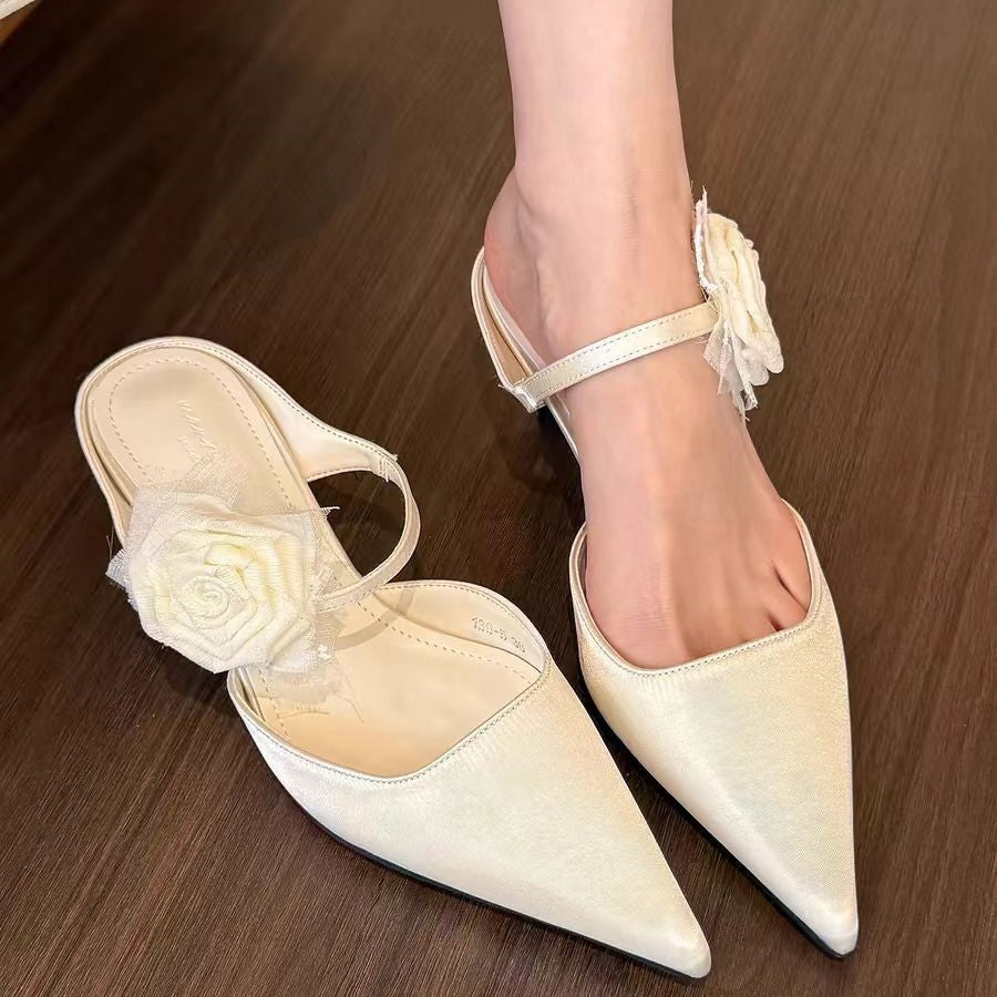 Damen Elegante Slingback-Pumps mit floralem Riemchen und spitzem Zehenbereich EB