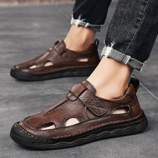 Damen Bequeme Leder-Sandalen mit verstellbarem Riemen und rutschfester Sohle EB