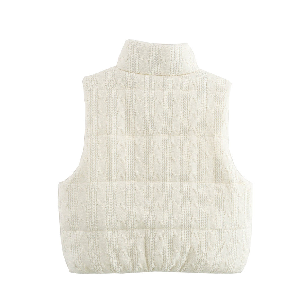 Damen gesteppte Weste mit hochwertigem Strickmuster und praktischen Taschen EB