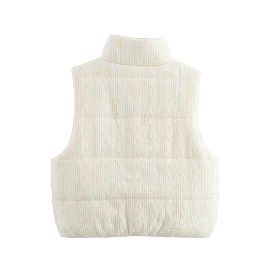 Damen gesteppte Weste mit hochwertigem Strickmuster und praktischen Taschen EB