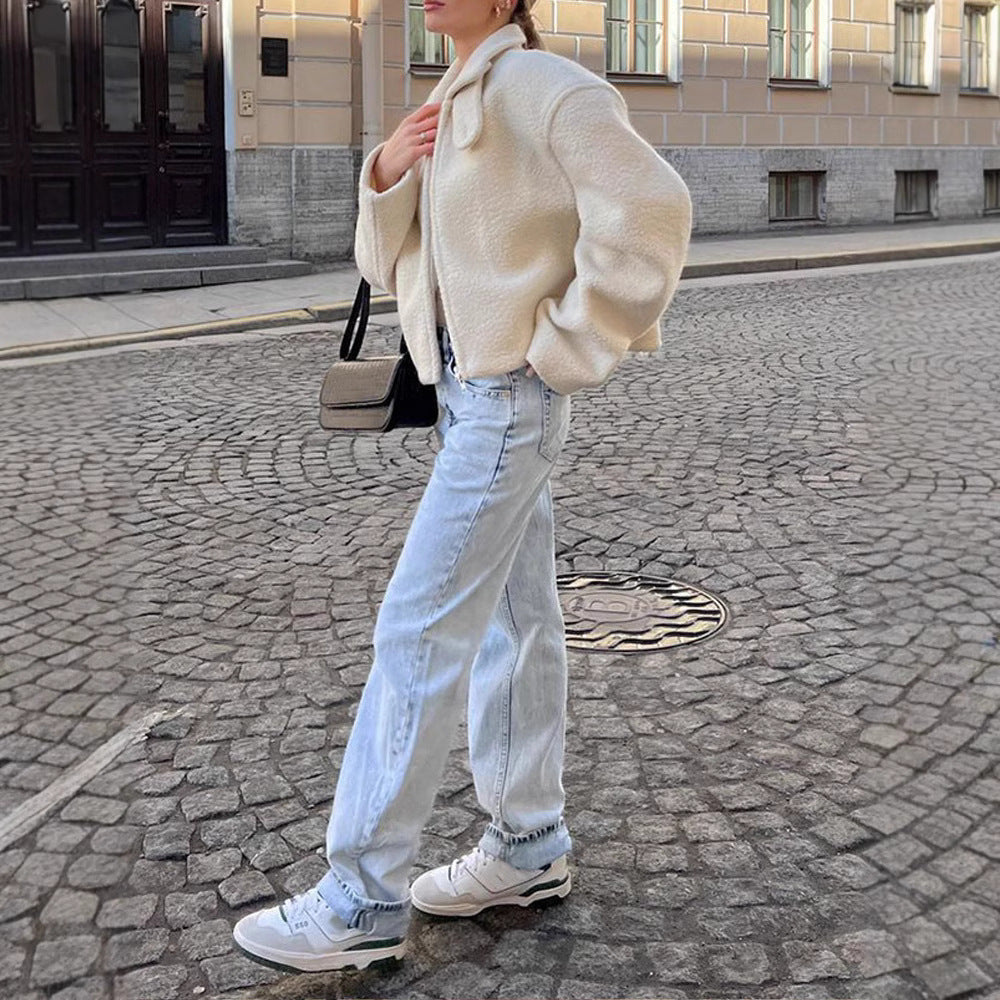 Damen Fluffy Übergangsjacke mit lässigem Schnitt und angewandtem Kragen EB
