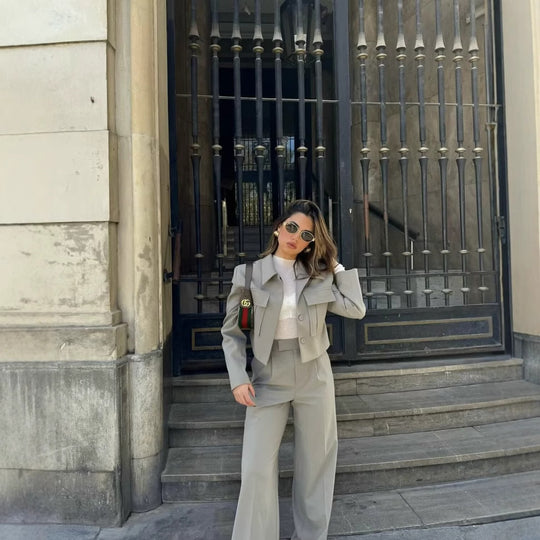 Damen weite, eleganten Bundfaltenhose mit seitlichen Taschen EB