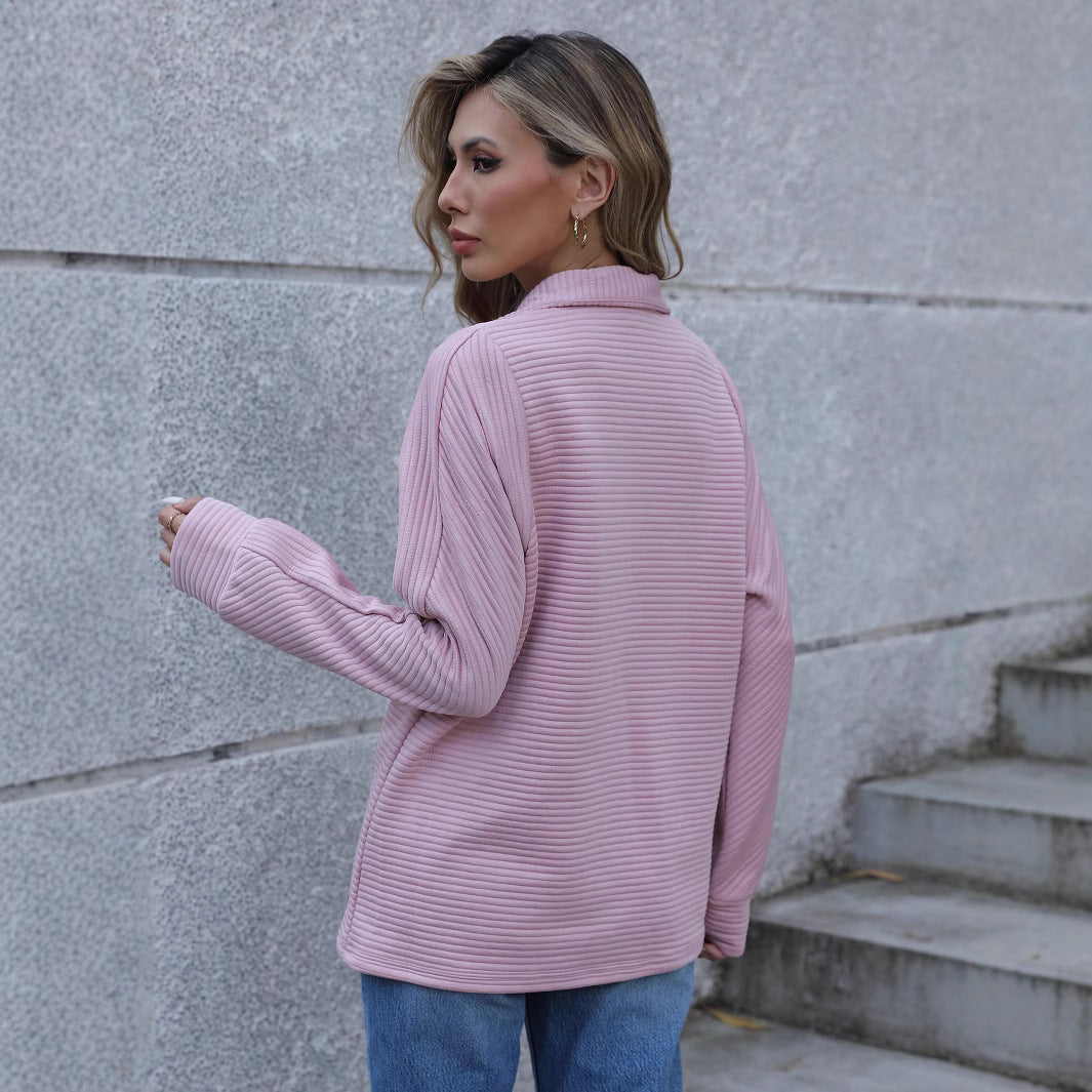 Damen lässiger Pullover mit hohem Kragen und strukturiertem Design EB