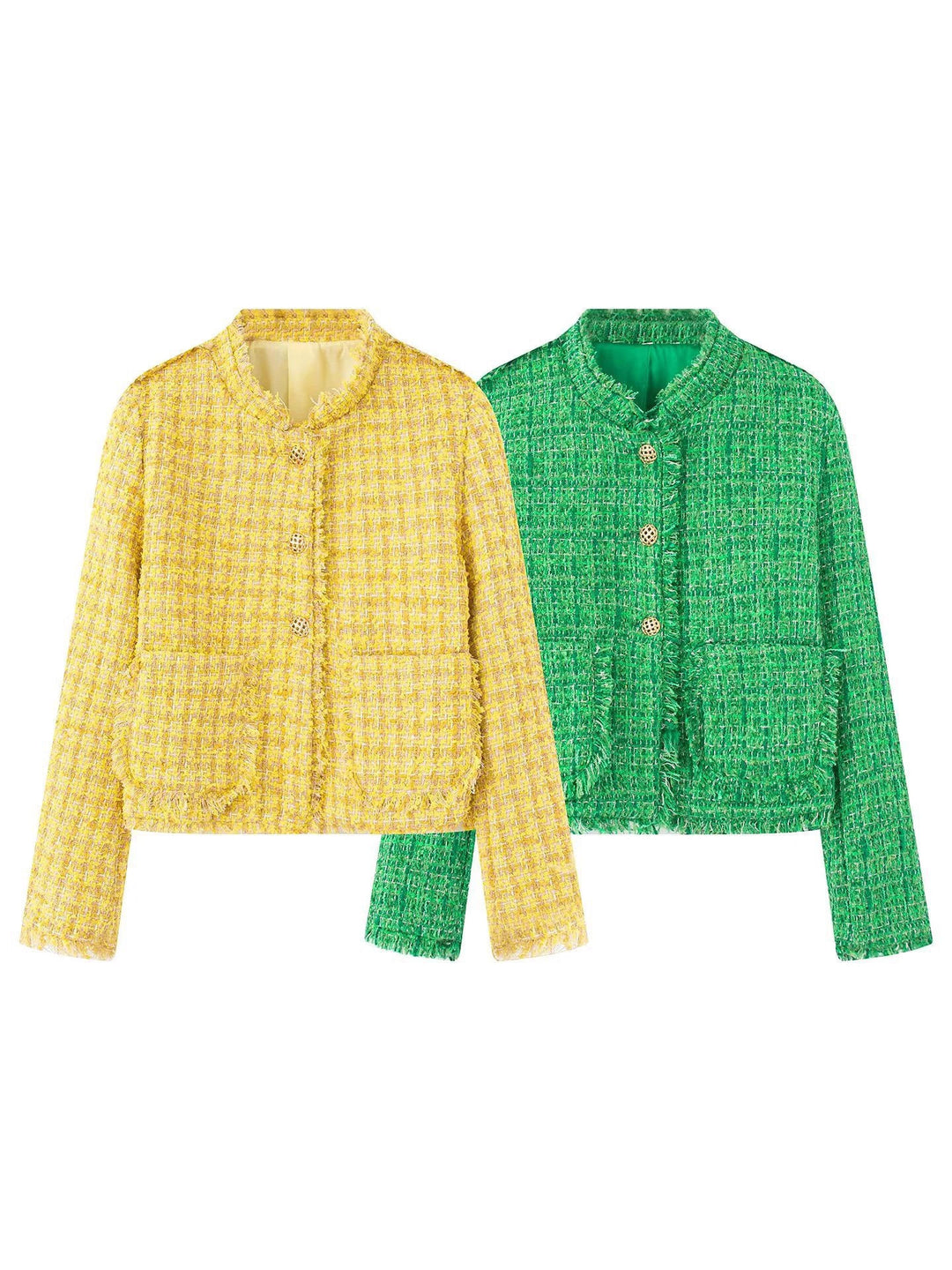 Damen stilvolle Kurzjacke im strukturierten Tweed-Design mit dekorativen Knöpfen EB