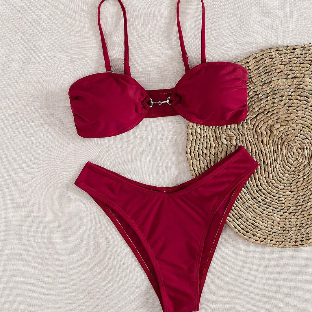 Damen Bandeau-Bikini mit modischem Schnitt und verstellbaren Trägern EB
