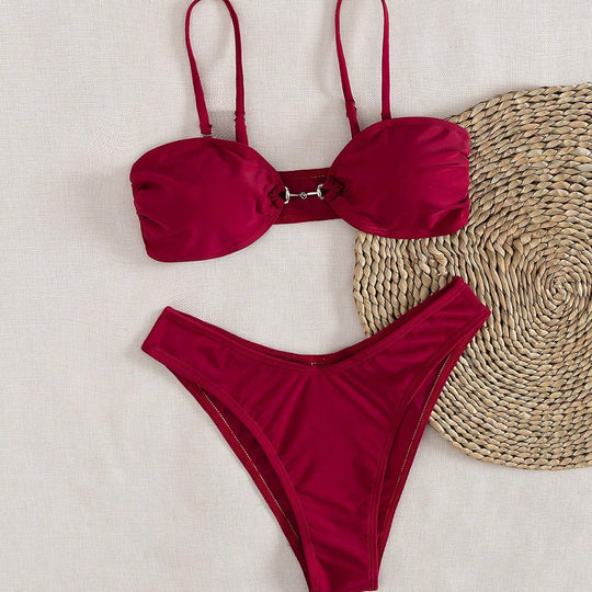 Damen Bandeau-Bikini mit modischem Schnitt und verstellbaren Trägern EB