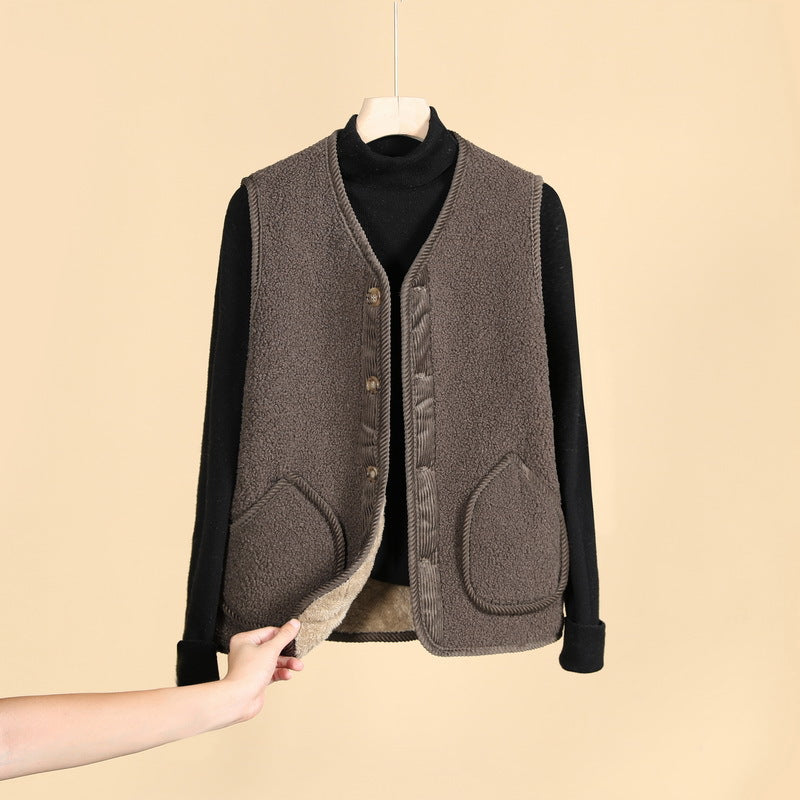 Damen Ärmellose Thermofleece-Weste mit Knopfleiste und Rundtaschen EB