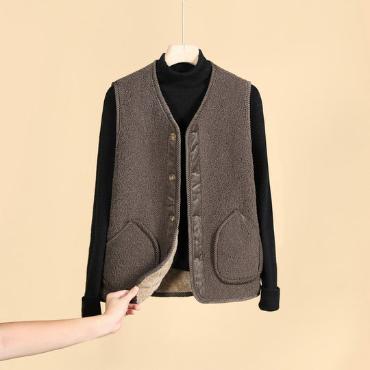 Damen Ärmellose Thermofleece-Weste mit Knopfleiste und Rundtaschen EB