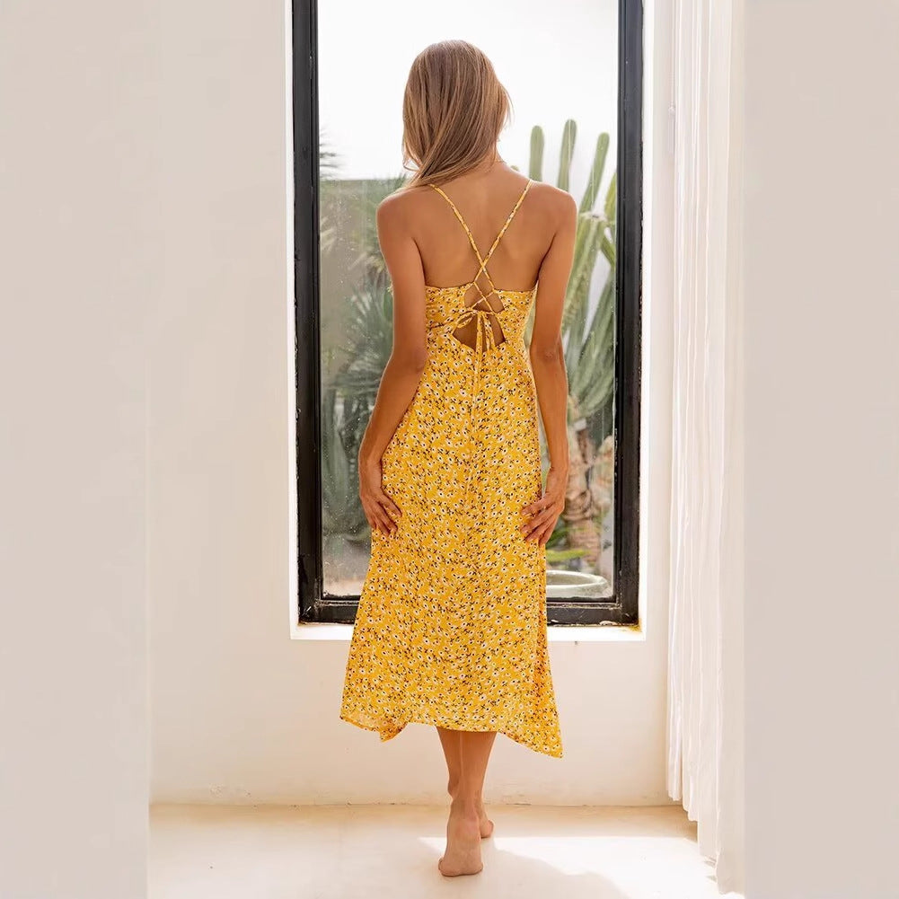 Damen Sommerkleid mit feinem Blumenmuster und verspielten Trägern EB
