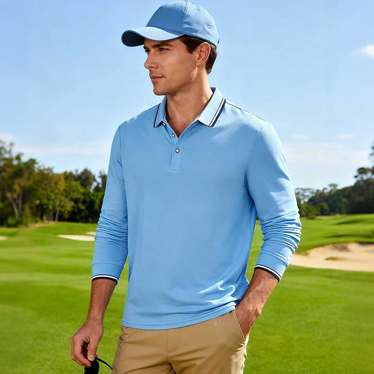 Herren Golf-Performance-Poloshirt langärmlig atmungsaktiv mit Kontrastkragen EB