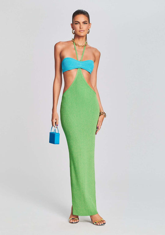 Damen Maxikleid mit kreativem Cut-Out-Design und schulterfreiem Oberteil EB