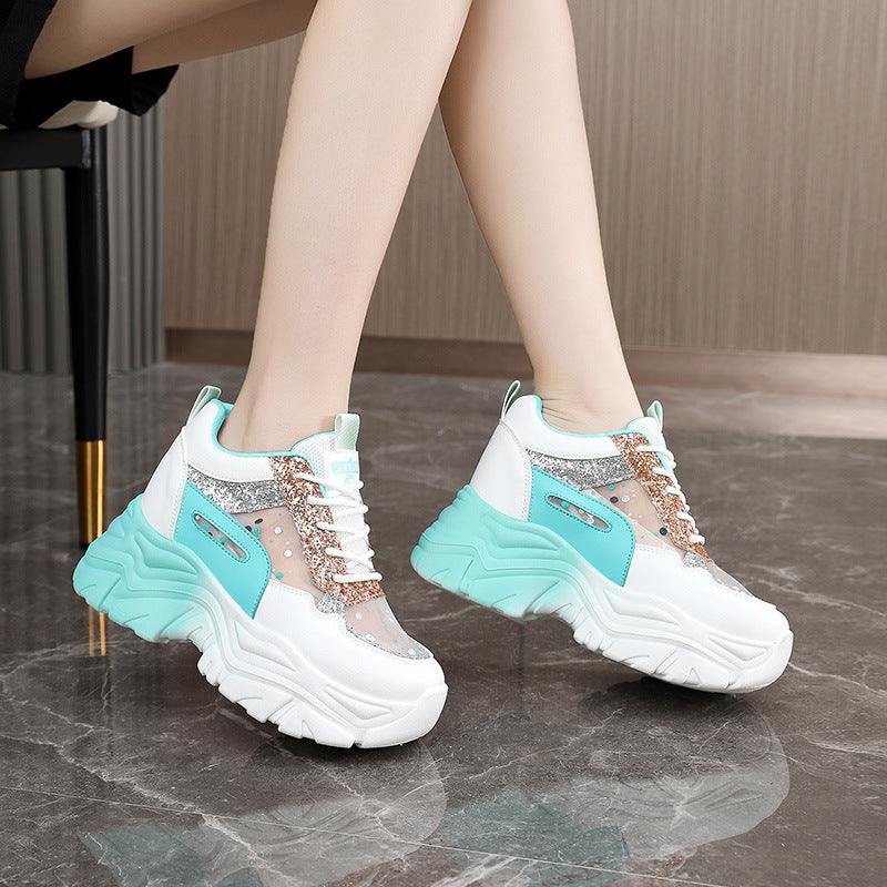 Damen modische Chunky Sneakers mit Sparkle-Akzenten und bequemer Sohle EB