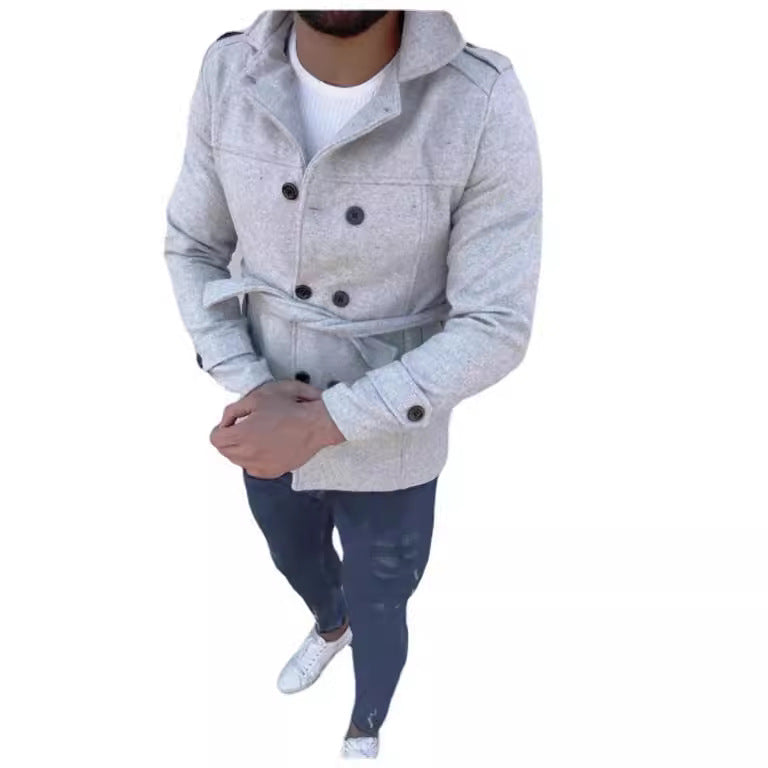Herren modischer Trenchcoat mit doppelter Knopfleiste und abnehmbarem Gürtel EB