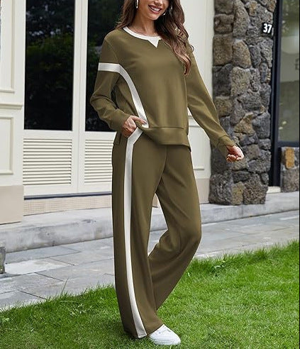 Damen nan sportives Lounge-Set mit weitem Sweatshirt, Palazzohose und seitlichen Kontraststreifen EB