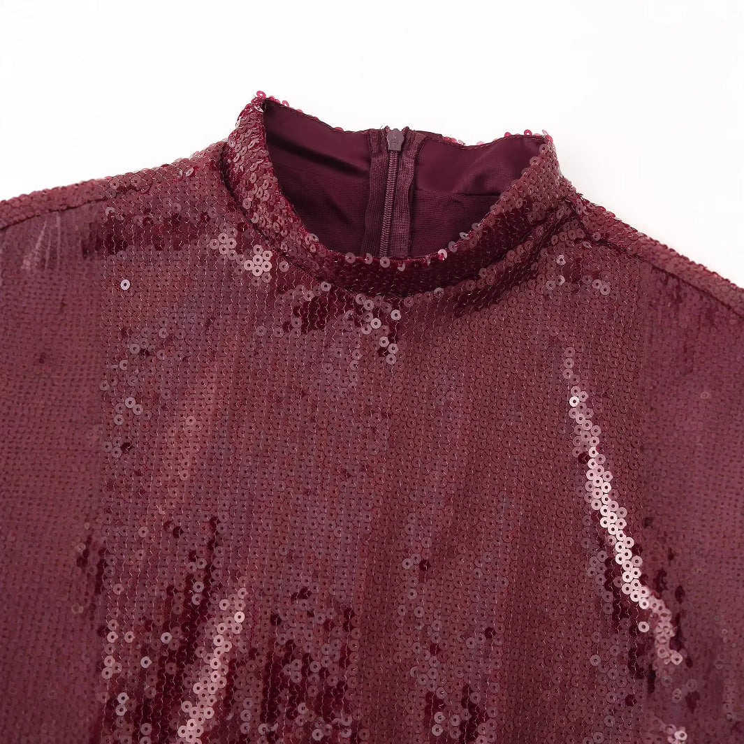Damen Festliches Kleid mit glitzerndem Oberteil und schwingendem Rock EB