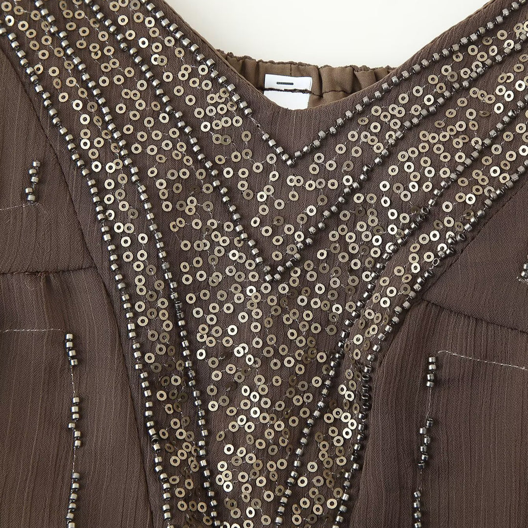 Damen Sommerliches Kleid mit elegantem V-Ausschnitt und raffinierten Rüschendetails EB