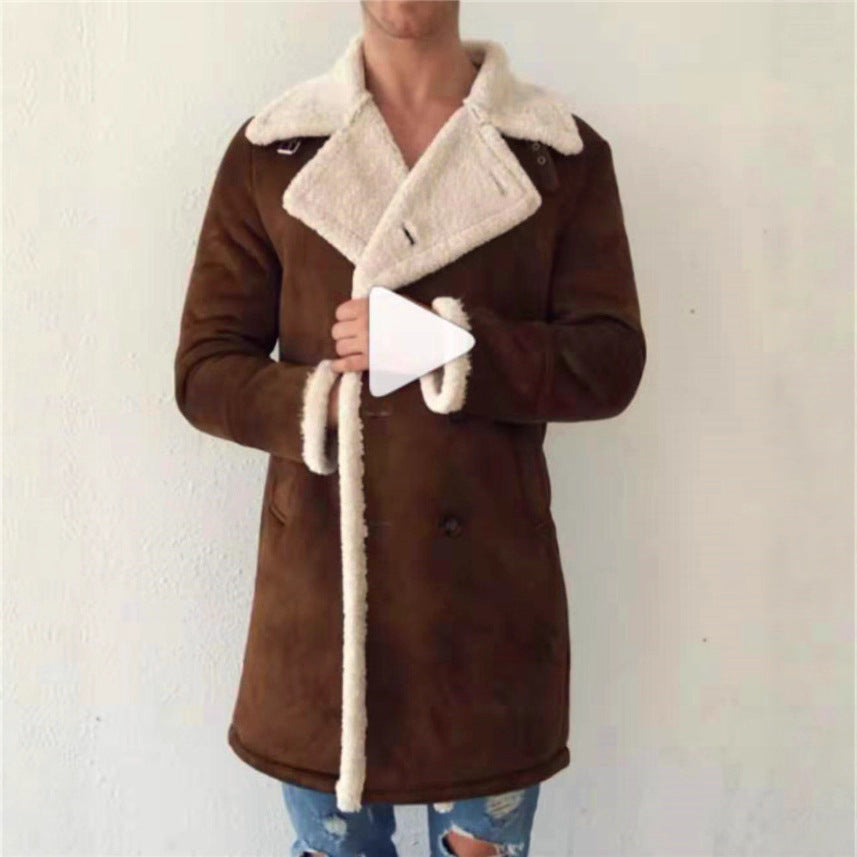 Herren Lammfell-Mantel mit hohem Kragen und eleganter Wollverarbeitung EB