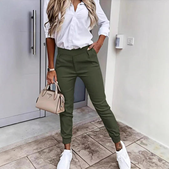 Damen bequeme Slim-Fit Chino-Hose EB