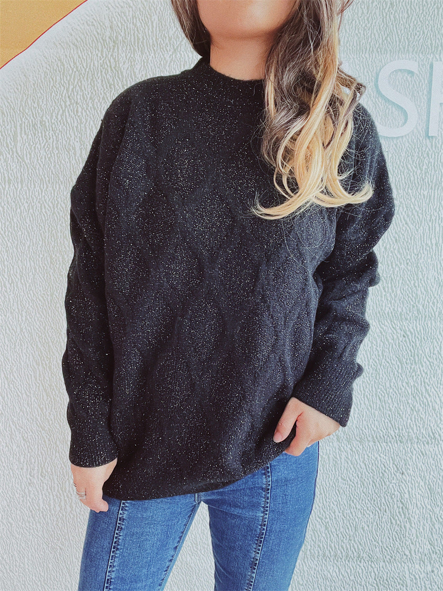 Damen Grobstrickpullover mit elegantem Rautenmuster und voluminösen Ärmeln EB