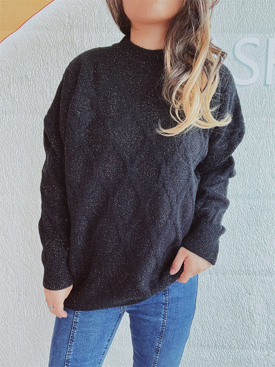 Damen Grobstrickpullover mit elegantem Rautenmuster und voluminösen Ärmeln EB