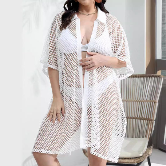 Damen transparenter Strandüberwurf aus Netzmaterial EB