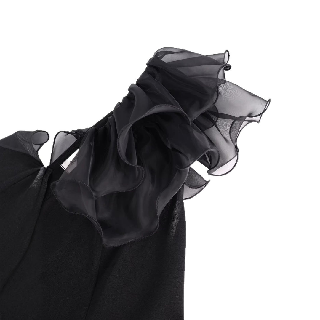 Damen Abendkleid mit voluminösen Rüschendetails und schickem Fransen EB