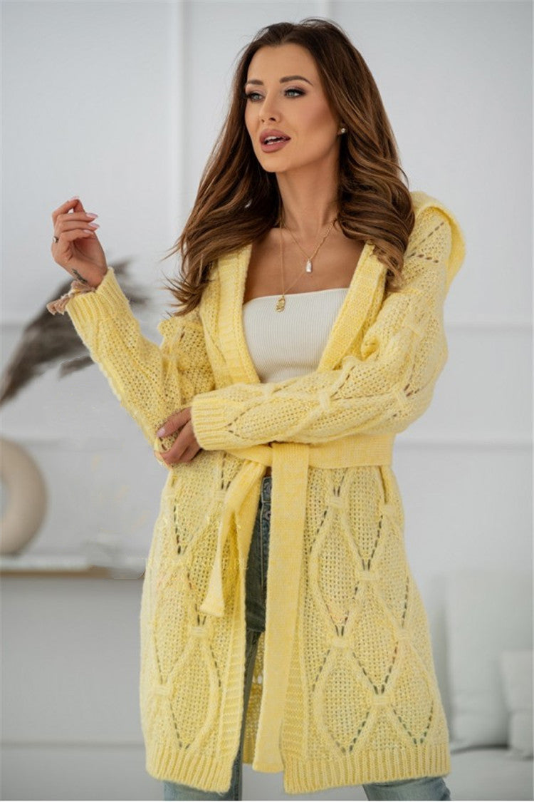 Damen Grobstrickmantel mit Taillengürtel und weitem Schnitt EB