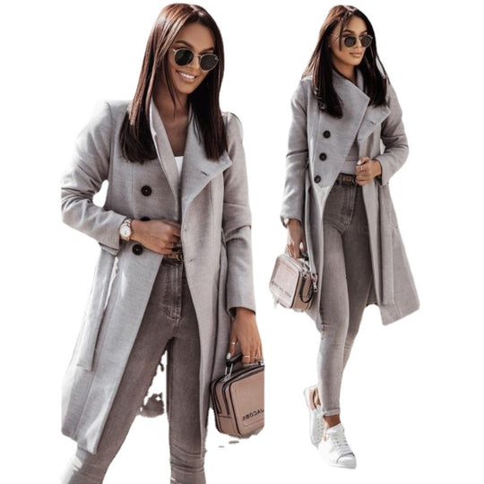 Damen Eleganter Trenchcoat aus hochwertigem Material mit taillierbarem Gürtel und stilvollem Schnitt EB