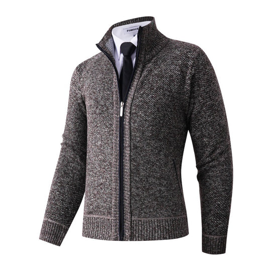 Herren stylische Strickjacke mit hohem Kragen und praktischen Taschen EB