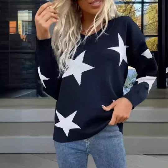 Damen Modischer Strickpullover mit Sternenmuster EB