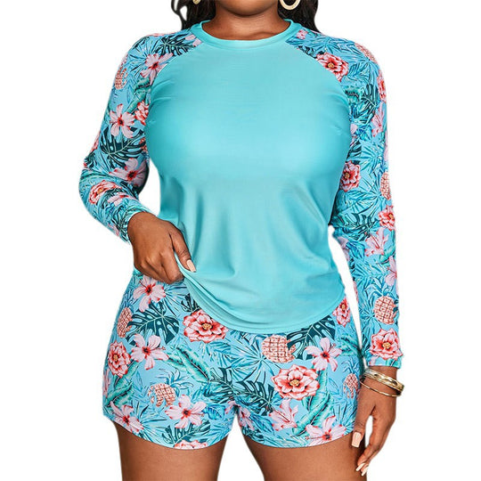 Damen Langarm-Badeoberteil mit floralem Muster und Shorts EB