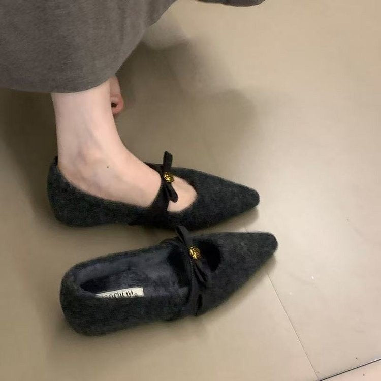 Damen elegante Ballerinas mit dekorativem Schleifenakzent und weichem Innenfutter EB