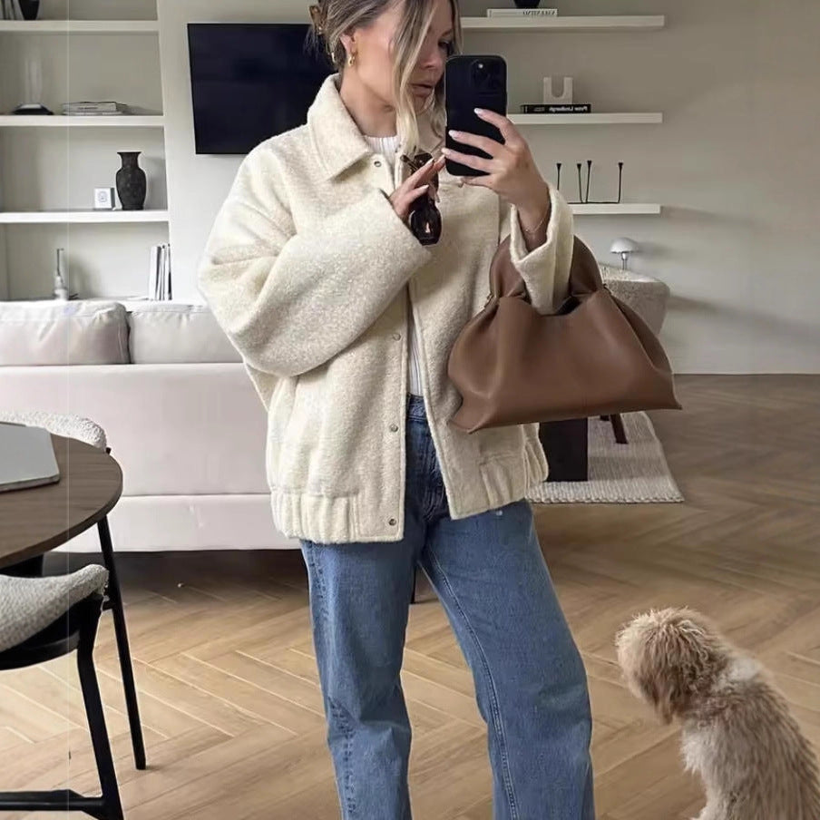 Damen gemütliche Oversized-Jacke aus hochwertigem Teddy-Material EB