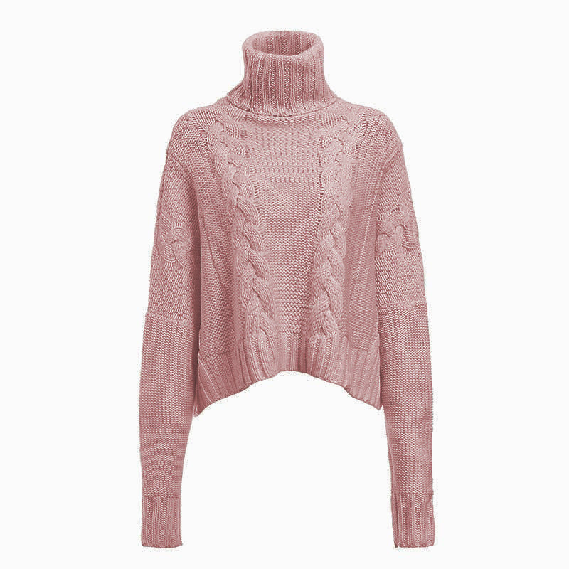 Damen Grobstrickpullover mit hohem Kragen und einzigartigem Zopfdesign EB