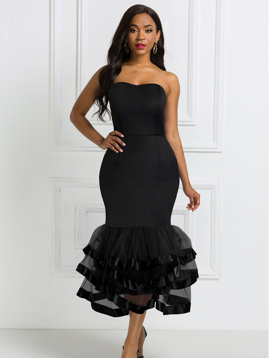 Damen Figurbetontes Abendkleid mit voluminösem Rüschen-Saum EB