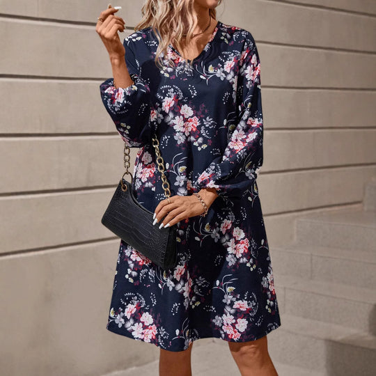 Damen Blusenkleid mit floralem Design und voluminösen Ärmeln EB