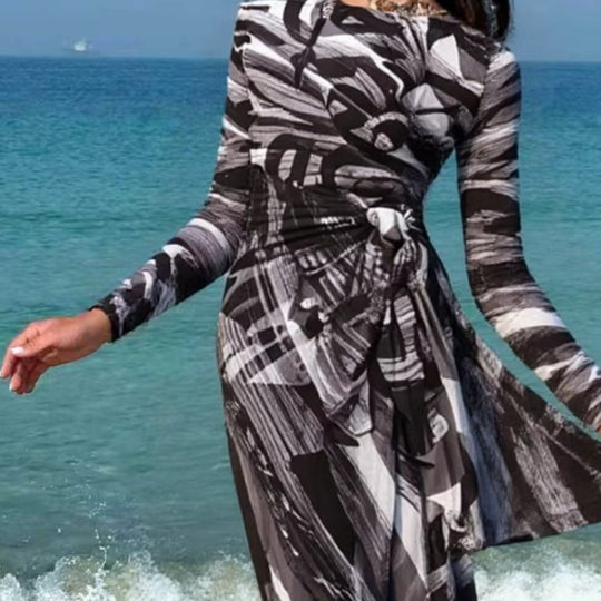 Damen Maxi-Strandkleid mit raffiniertem Wickeldesign EB