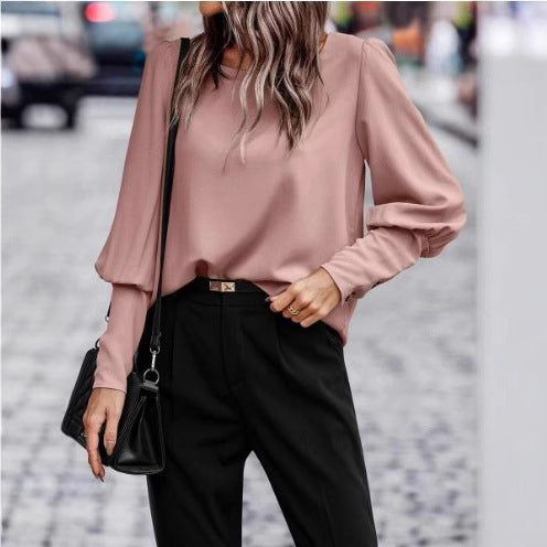 Damen elegante Bluse mit puffärmeligen Details und strukturiertem Stoff EB