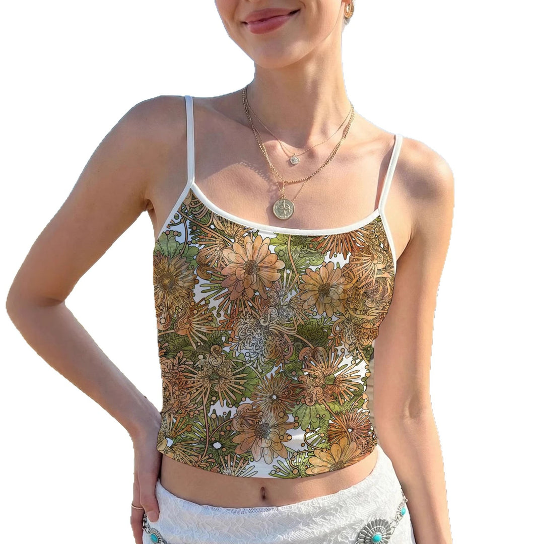 Damen Neckholder Top mit floralem Motiv und leichtem Stoff EB