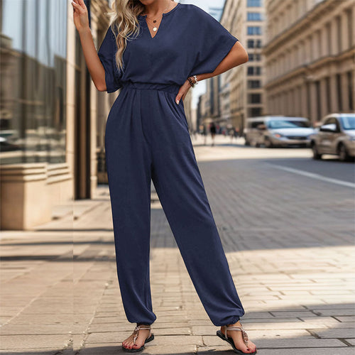 Damen lässiger Jumpsuit mit eleganter Drapierung und Taillierung EB