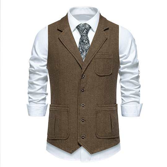 Herren elegante Tweed-Anzugweste mit praktischen aufgesetzten Taschen und klassischem Schnitt EB