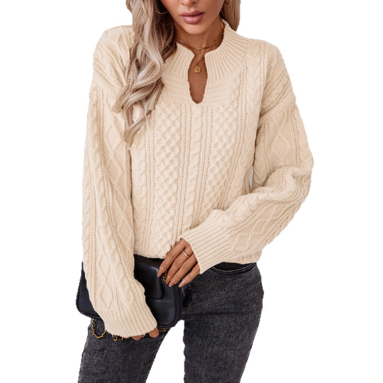 Damen modischer Strickpullover mit einzigartigem Zopfdesign und Rundhalsausschnitt EB