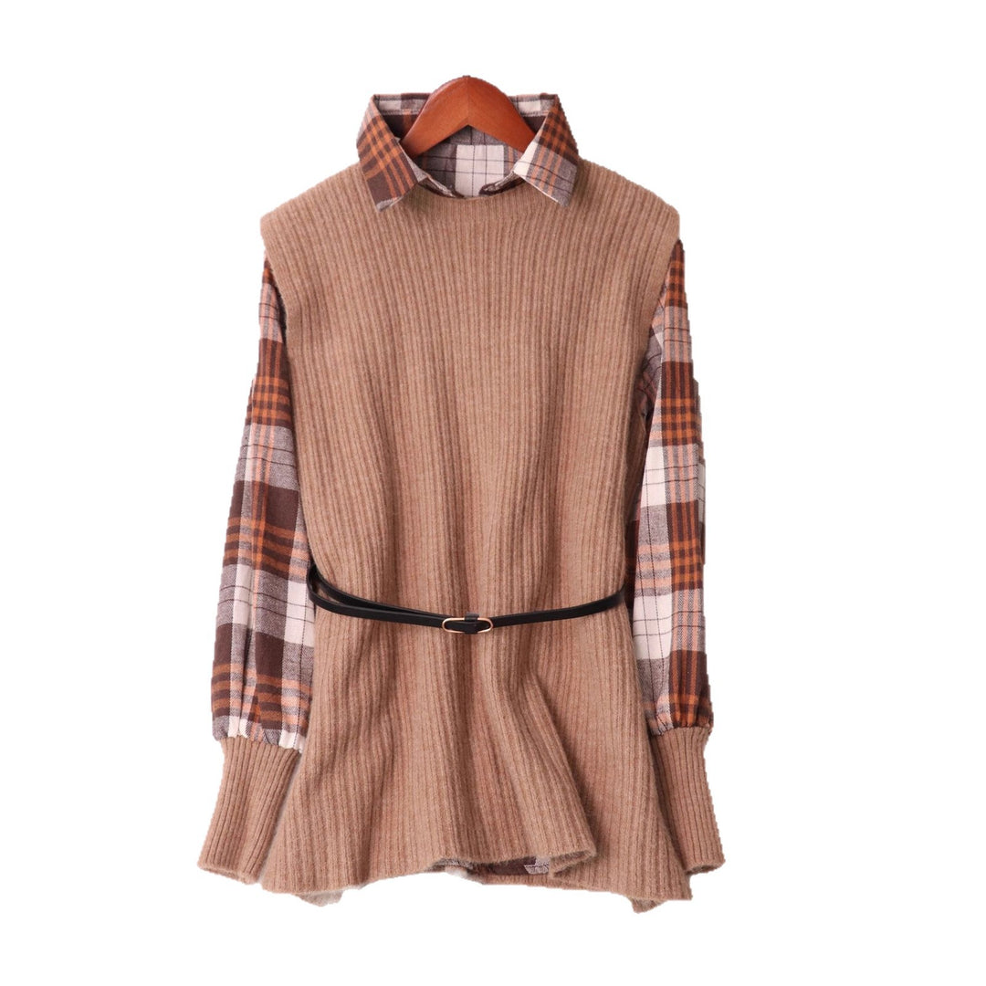 Damen Modischer Pullunder mit Hemd-Details EB