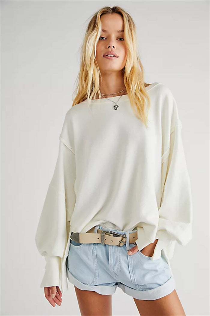 Damen oversized Sweatshirt mit Ballonärmeln, offenen Saumnähten und seitlichen Schlitzen Eichborn Berlin