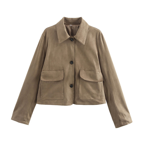 Damen modische Kurzjacke mit praktischen aufgesetzten Taschen EB
