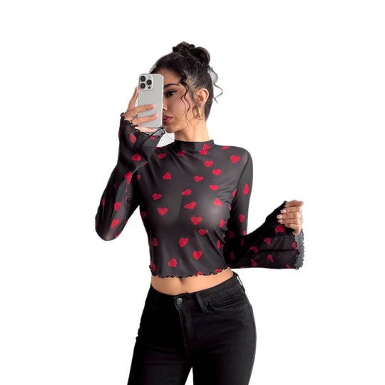 Damen Langarmshirt mit weitem Ärmel und floralem Muster EB