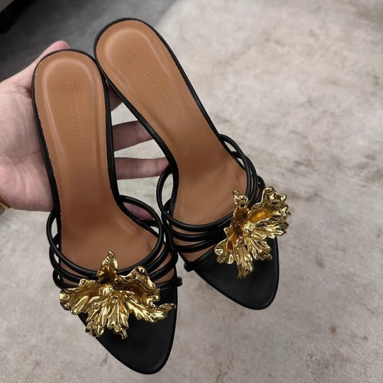 Damen offene High Heel Sandalen mit dekorativem Riemendesign EB