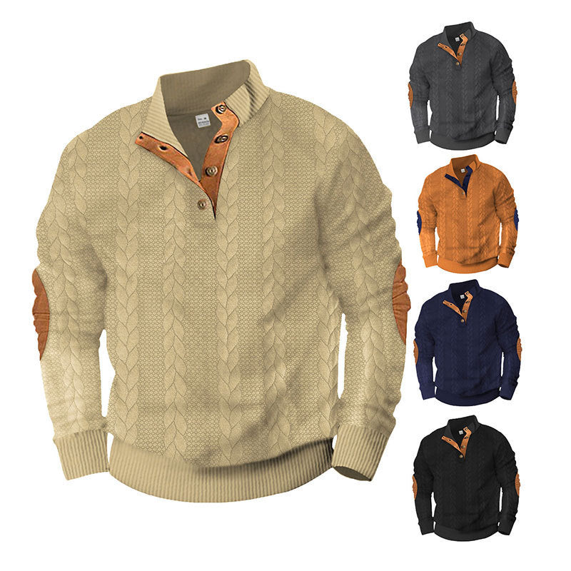 Herren modischer Strickpullover mit Stehkragen und kontrastierenden Akzenten EB